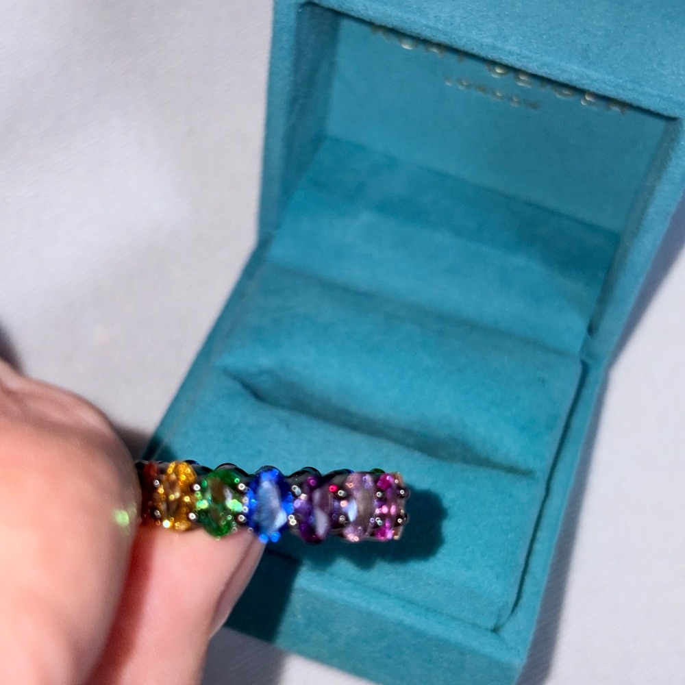 Kurt Geiger London Rainbow Eternity Ring Size 9 Multi Gunmetal New Crystals